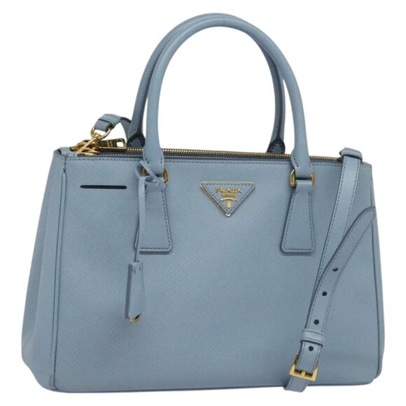 PRADA Galleria Hand Bag Safiano leather 2way Light Blue Gold - Picture 1 of 15